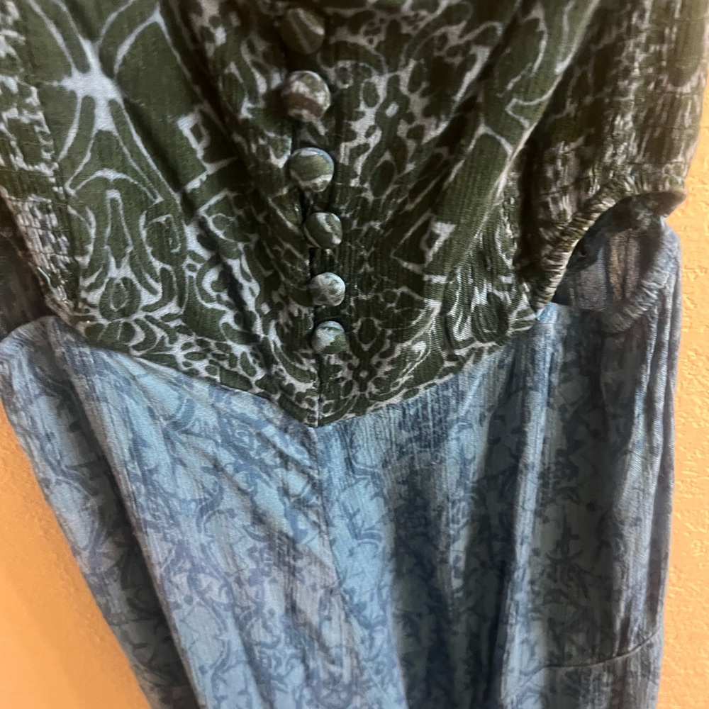 Free People Green and Blue Textured Jumpsuit